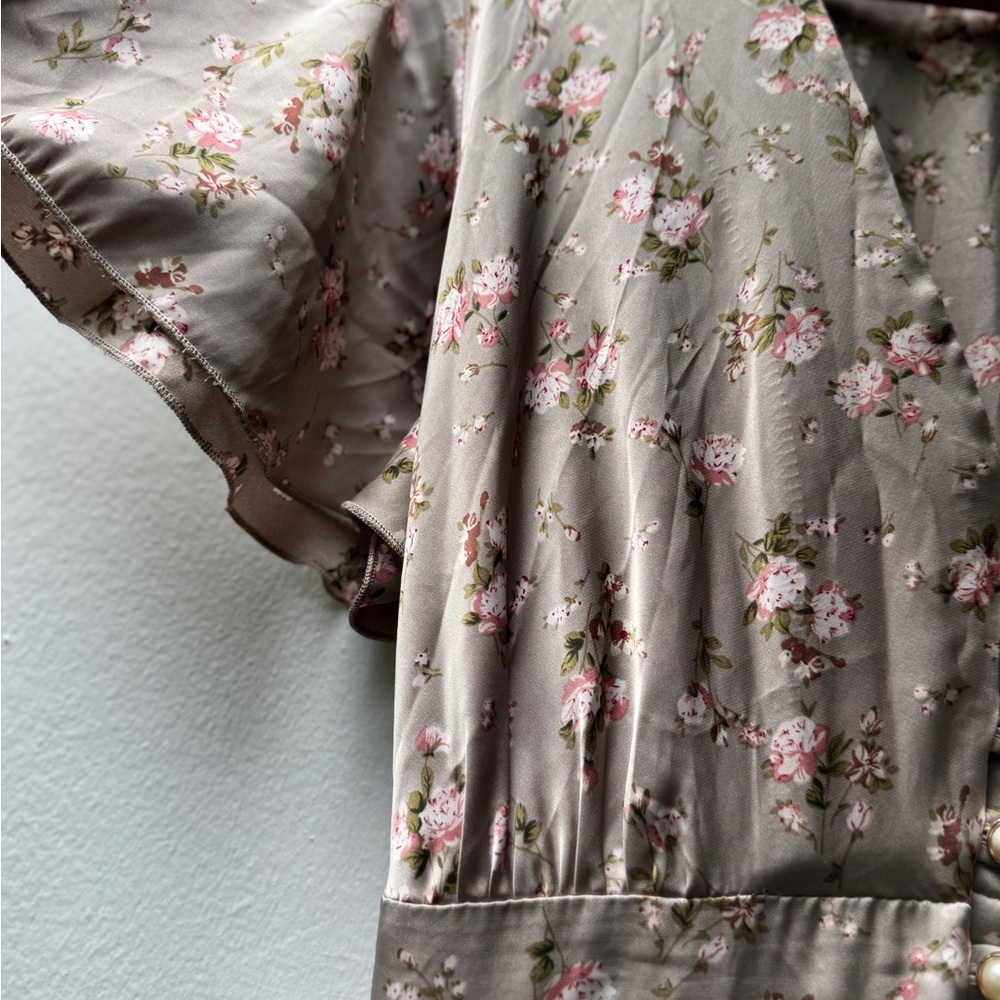 Genuine Silk Floral Button-Down Midi Summer Dress - Picture 4 of 9